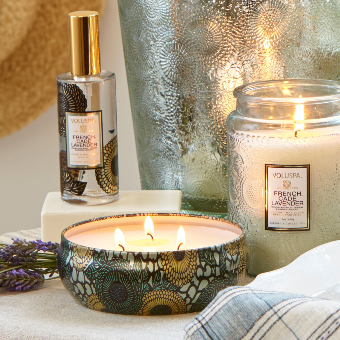 FRENCH CADE LAVENDER - 3 METAL WICKS